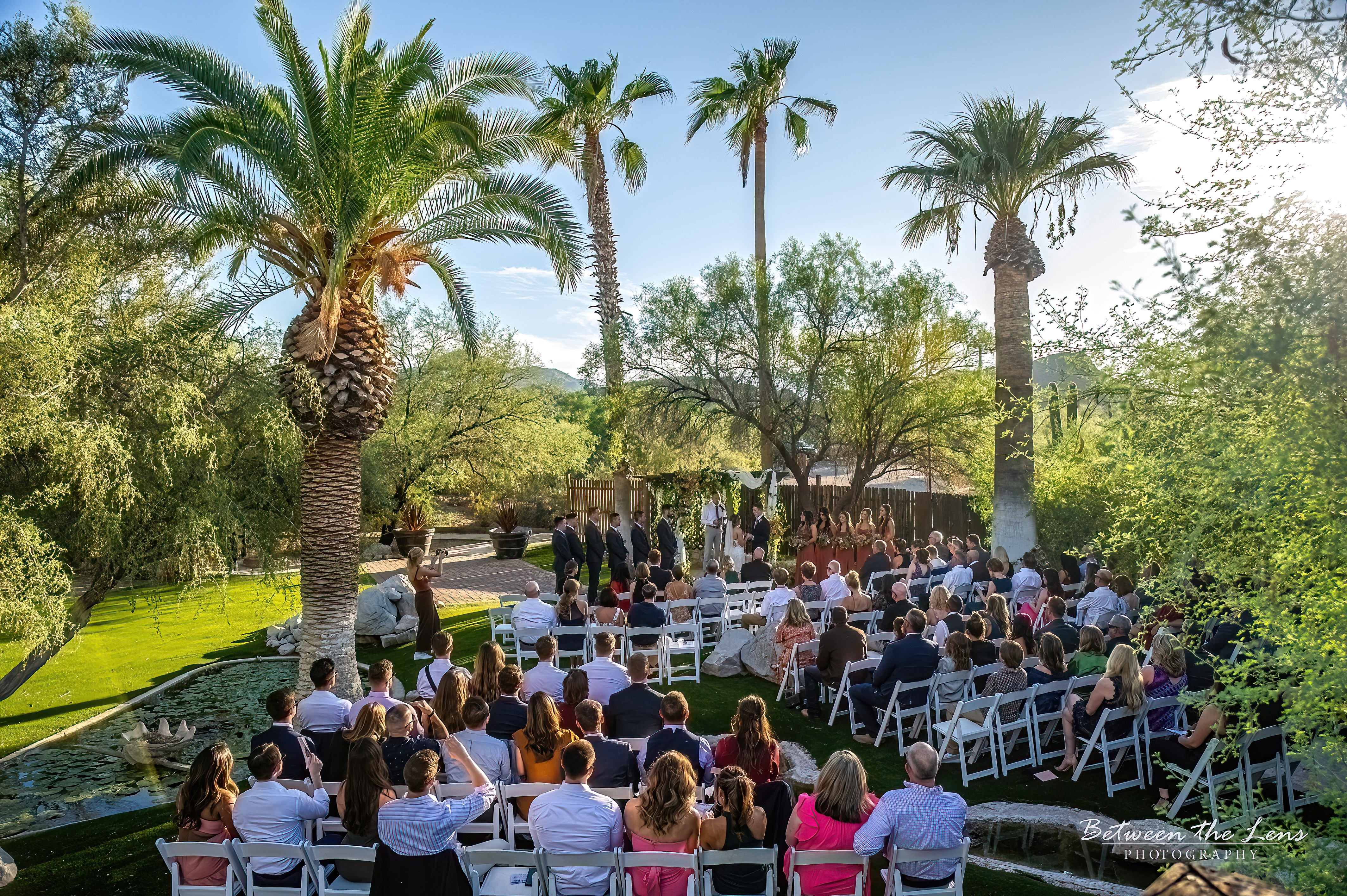 Wedding ceremony with many guests, taken from bird's-eye.